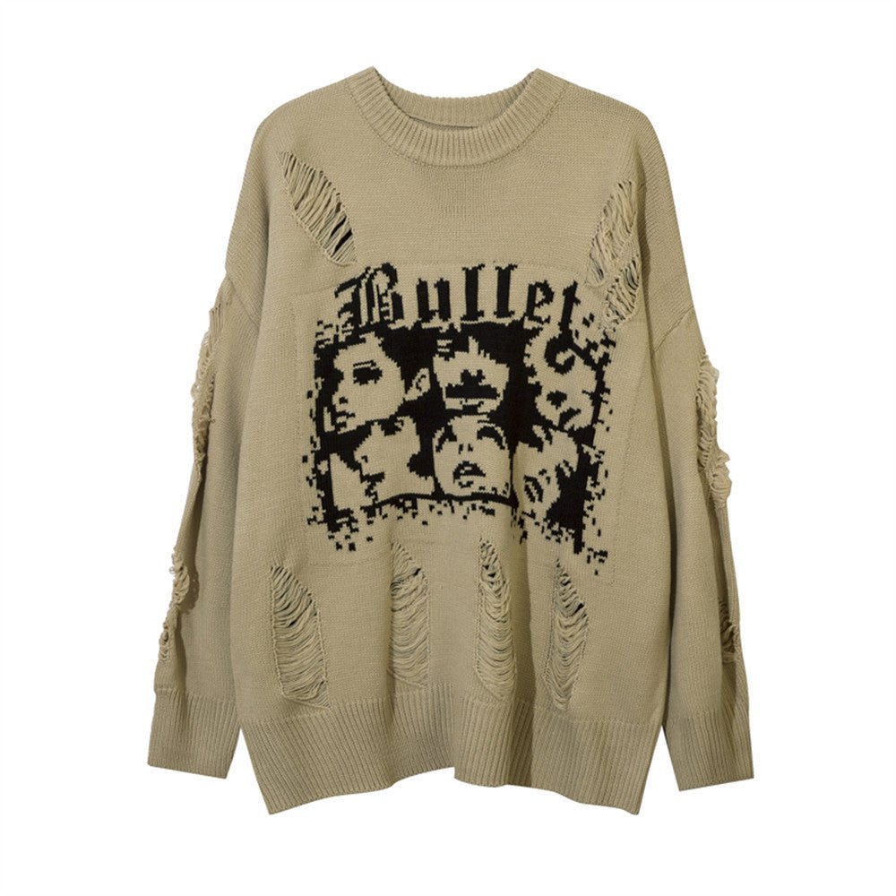 XGEM Character Jacquard Sweater – Oversized Distressed Pullover - XGEM® - Not Made for Everyone